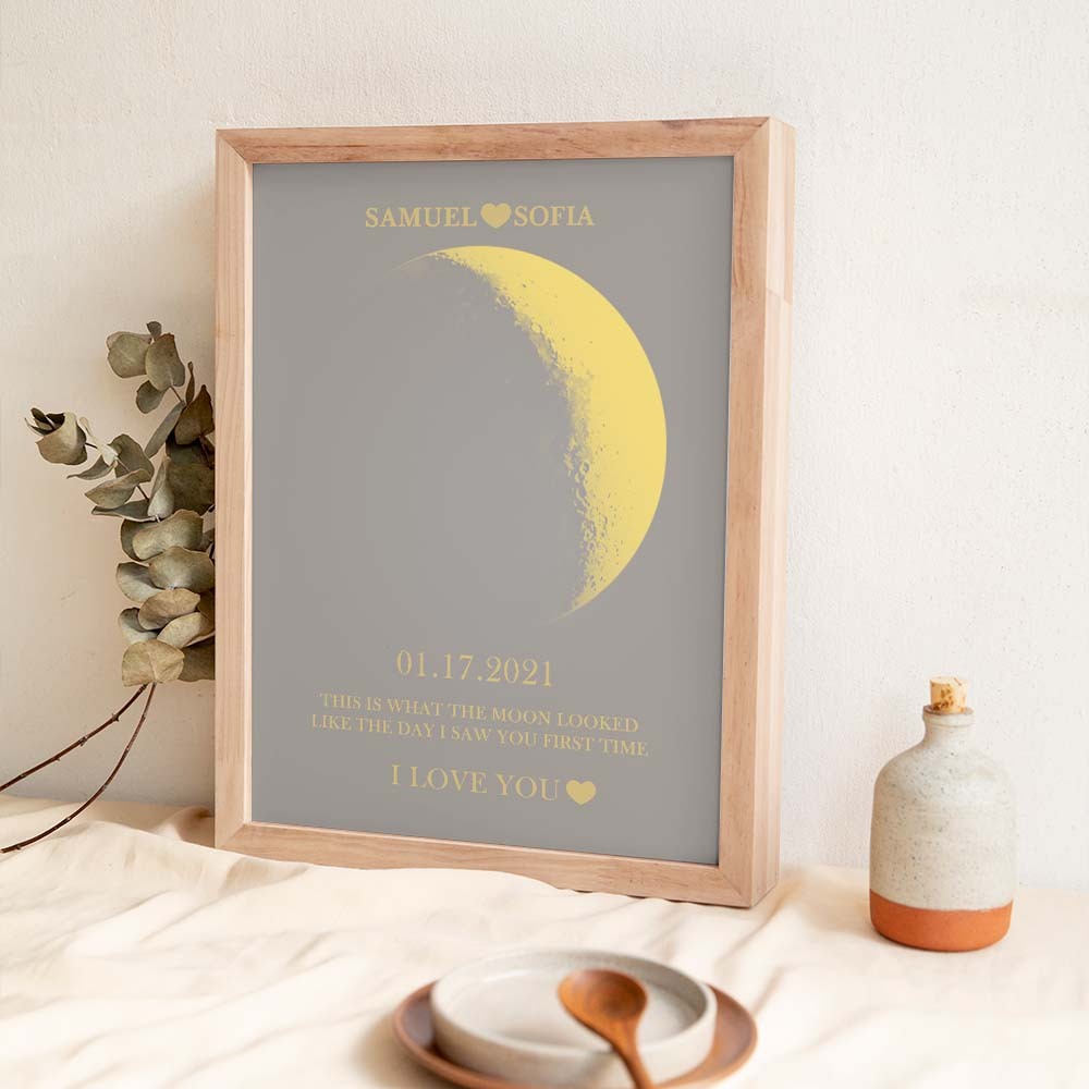 Cadeaux Personnalisés De Cadre D'impression D'or De Phase De Lune Pour L'anniversaire Et L'anniversaire - Mug Personnalisé