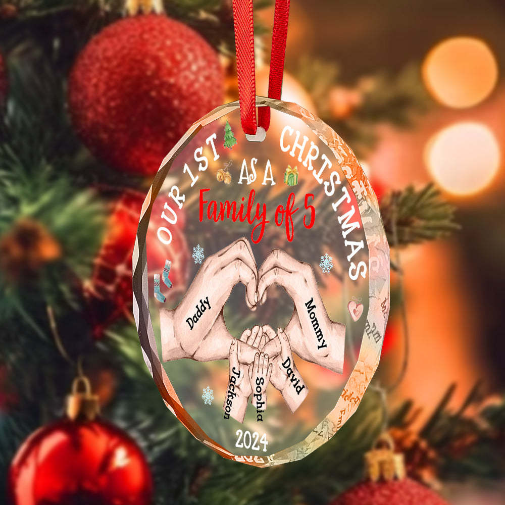 Ornement De Noël Personnalisé En Verre Pour Le Premier Noël De Bébé En Tant Que Famille Avec Nom - Mug Personnalisé