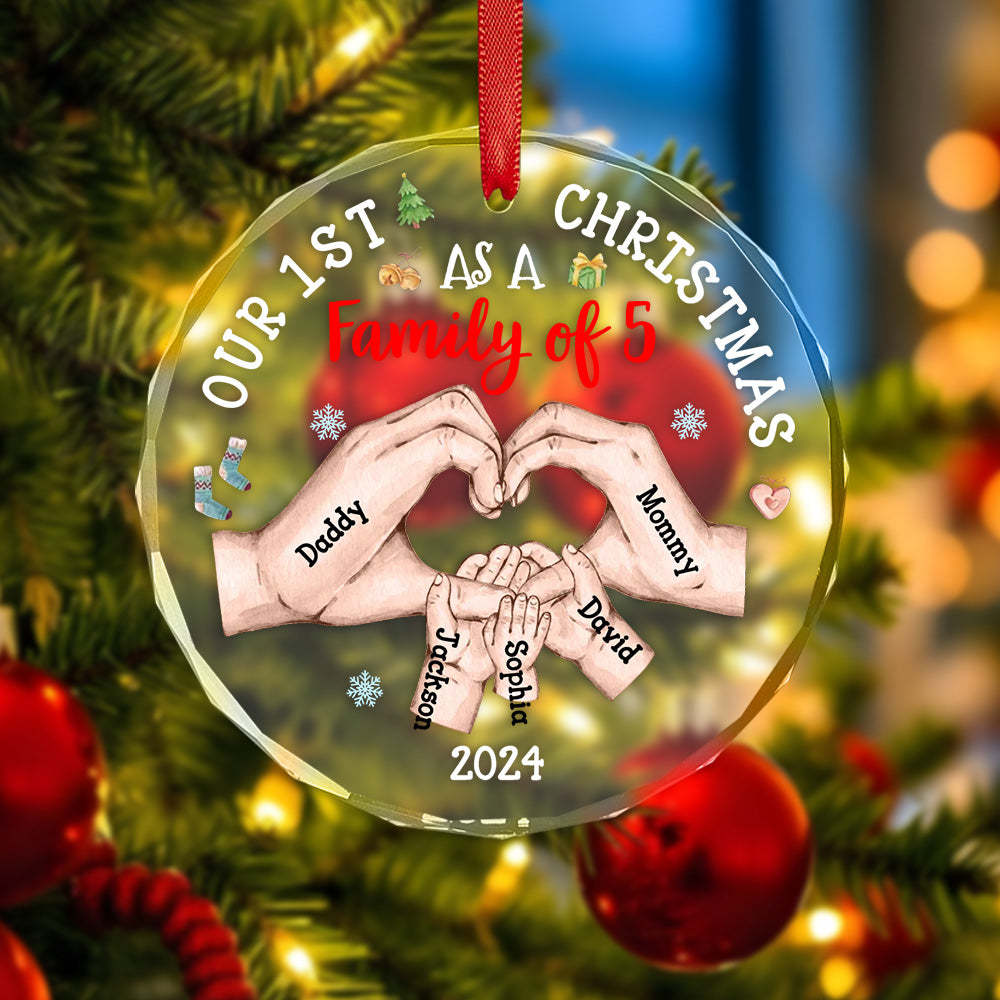 Ornement De Noël Personnalisé En Verre Pour Le Premier Noël De Bébé En Tant Que Famille Avec Nom - Mug Personnalisé