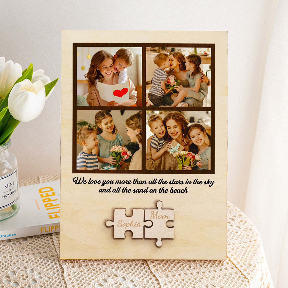 Panneau De Puzzle Photo Personnalisé En Bois, Panneau De Membre De La Famille Personnalisé, Cadeau Pour Maman - Mug Personnalisé