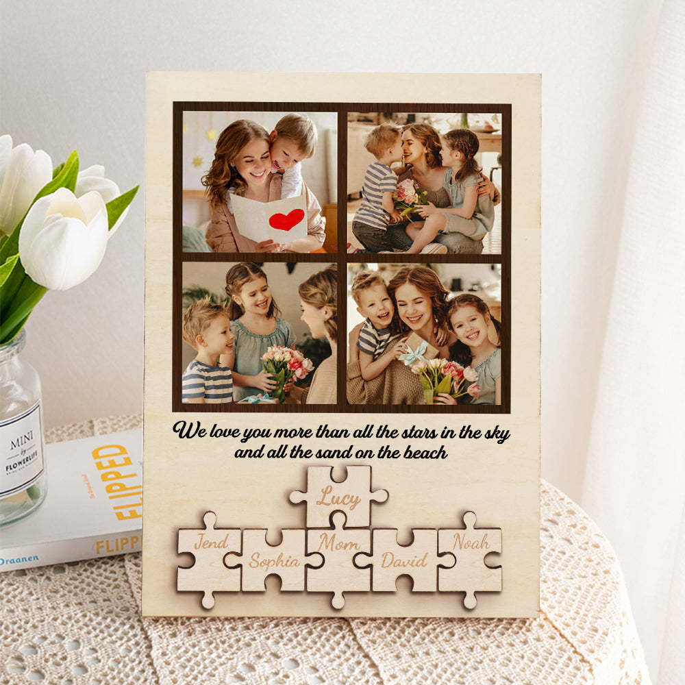 Panneau De Puzzle Photo Personnalisé En Bois, Panneau De Membre De La Famille Personnalisé, Cadeau Pour Maman - Mug Personnalisé
