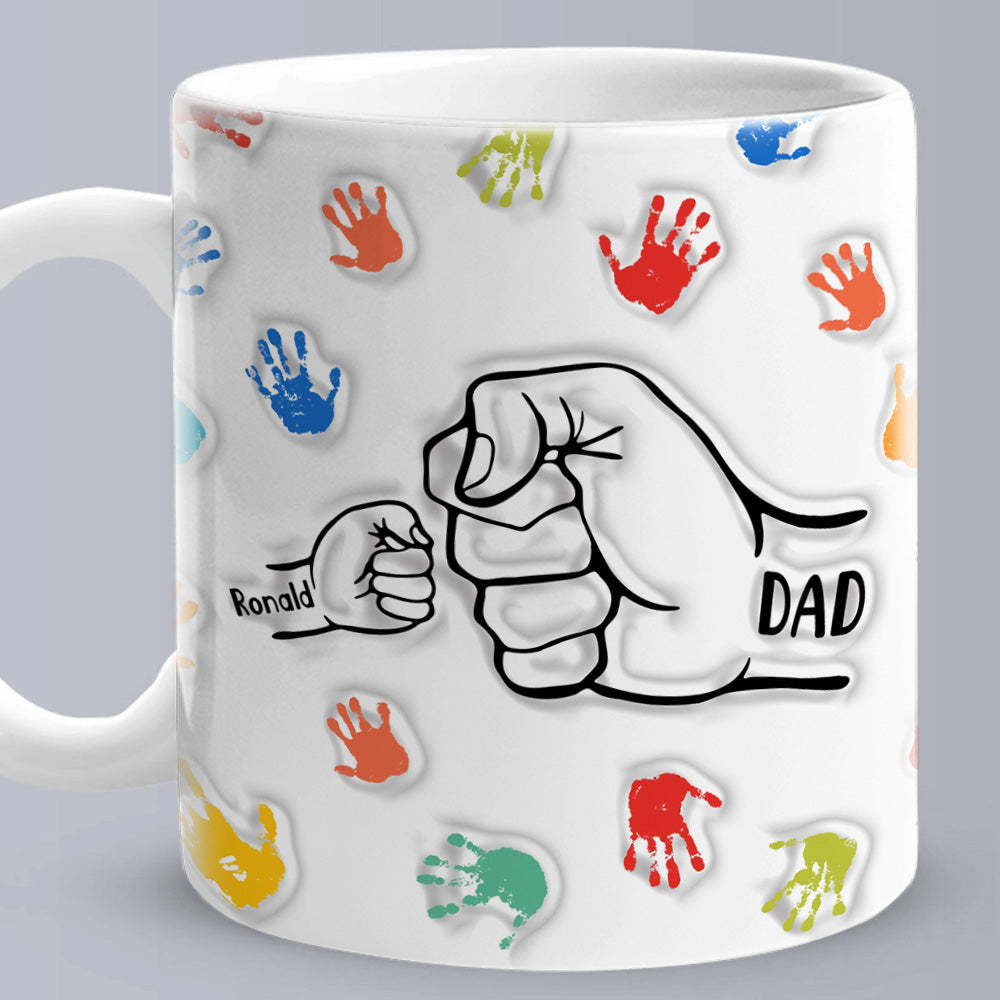 Tasse Imprimée Avec Noms Personnalisés, Effet Gonflé En 3d, Cadeau Pour Papa Grand-père - Mug Personnalisé