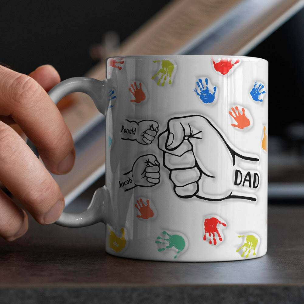 Tasse Imprimée Avec Noms Personnalisés, Effet Gonflé En 3d, Cadeau Pour Papa Grand-père - Mug Personnalisé
