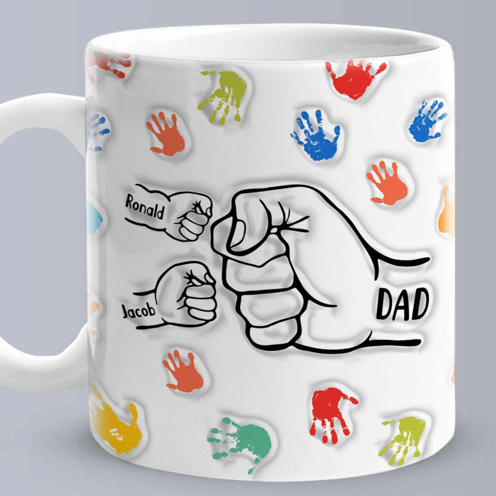 Tasse Imprimée Avec Noms Personnalisés, Effet Gonflé En 3d, Cadeau Pour Papa Grand-père - Mug Personnalisé