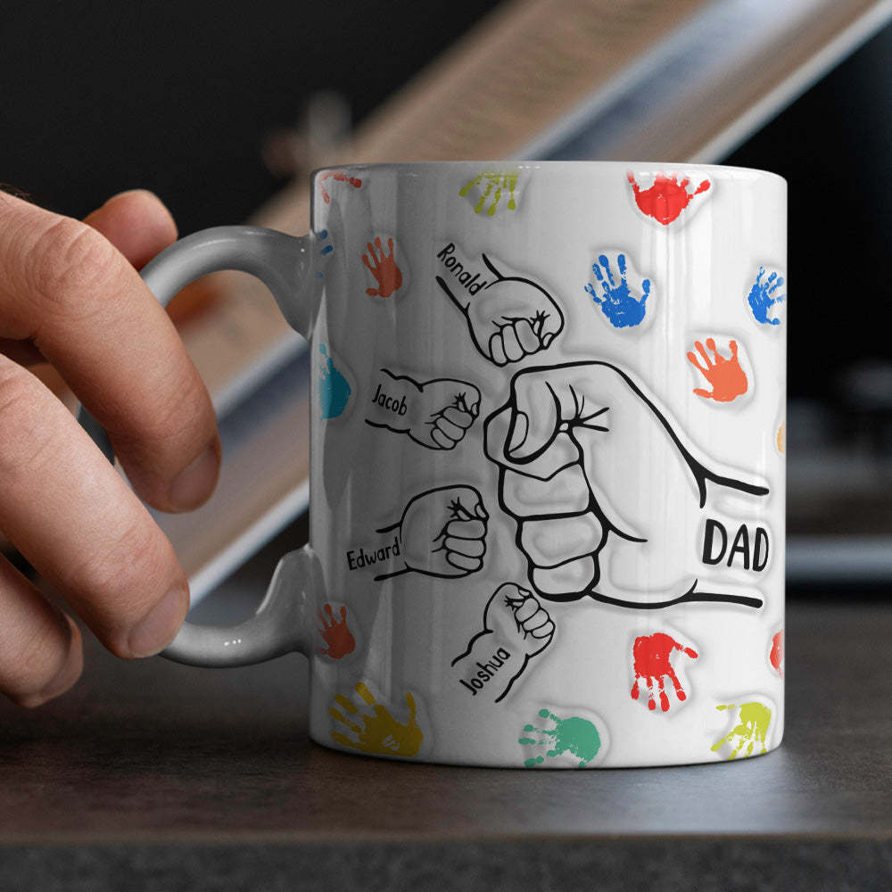 Tasse Imprimée Avec Noms Personnalisés, Effet Gonflé En 3d, Cadeau Pour Papa Grand-père - Mug Personnalisé