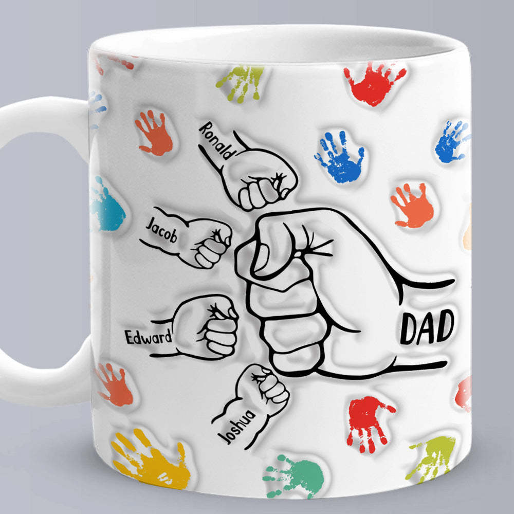 Tasse Imprimée Avec Noms Personnalisés, Effet Gonflé En 3d, Cadeau Pour Papa Grand-père - Mug Personnalisé
