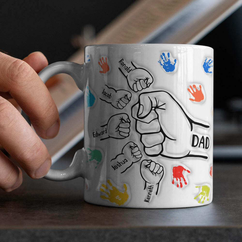 Tasse Imprimée Avec Noms Personnalisés, Effet Gonflé En 3d, Cadeau Pour Papa Grand-père - Mug Personnalisé
