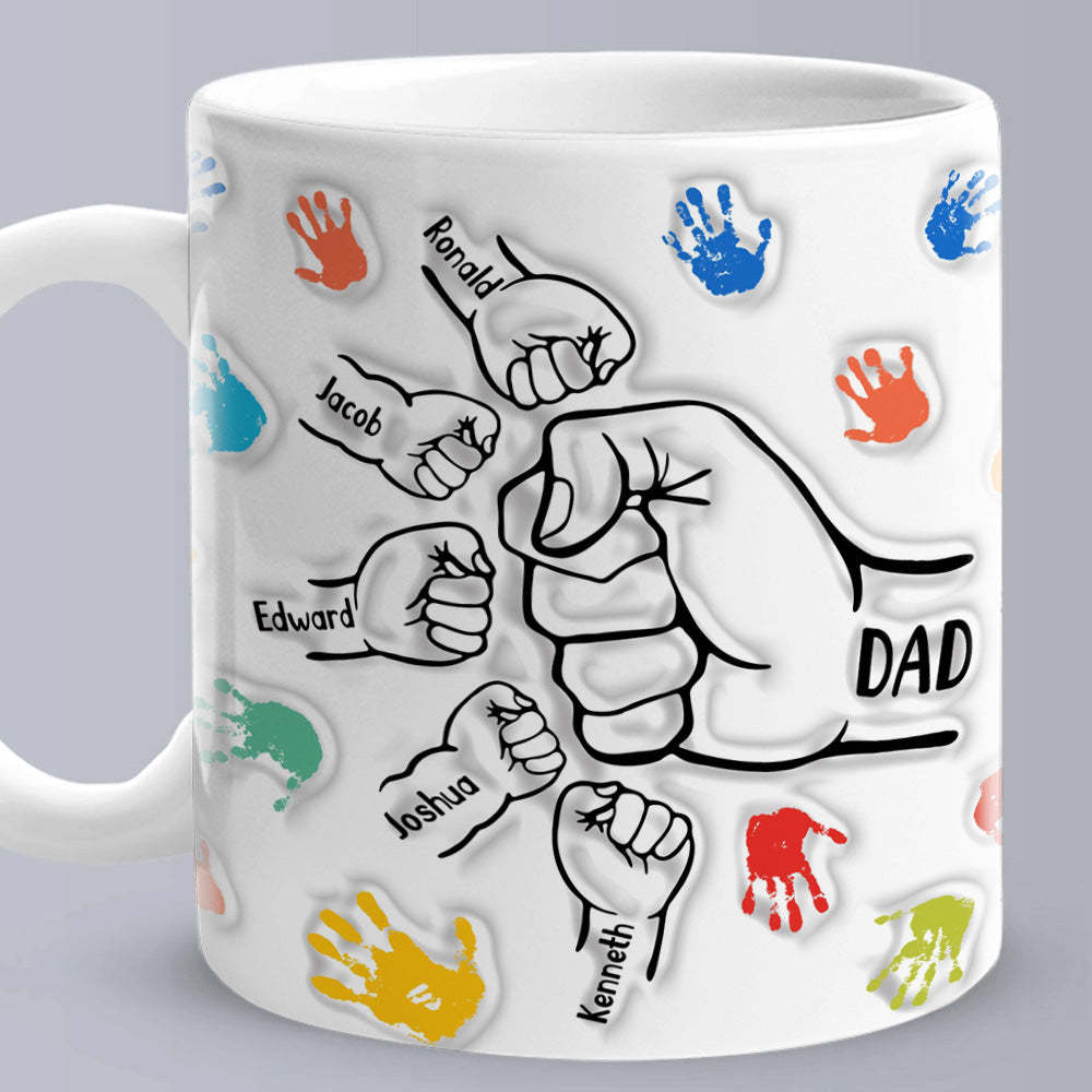 Tasse Imprimée Avec Noms Personnalisés, Effet Gonflé En 3d, Cadeau Pour Papa Grand-père - Mug Personnalisé