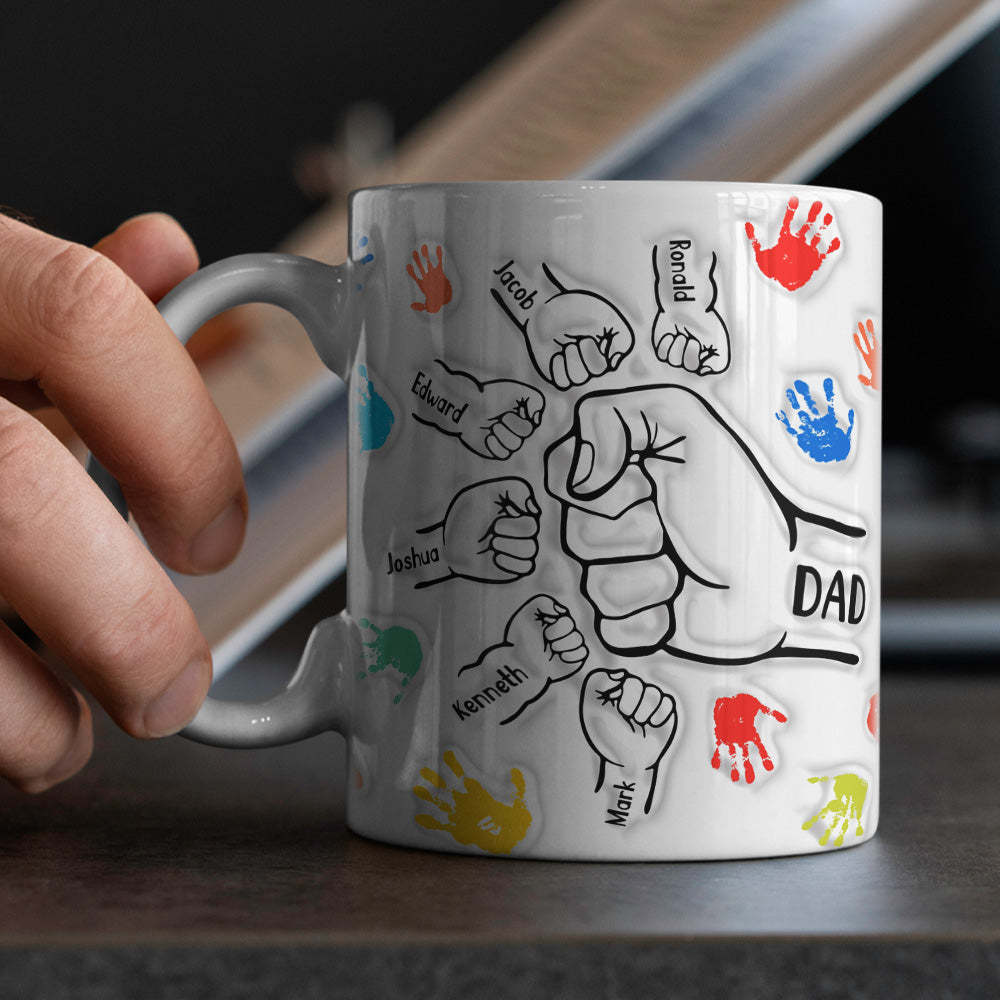 Tasse Imprimée Avec Noms Personnalisés, Effet Gonflé En 3d, Cadeau Pour Papa Grand-père - Mug Personnalisé