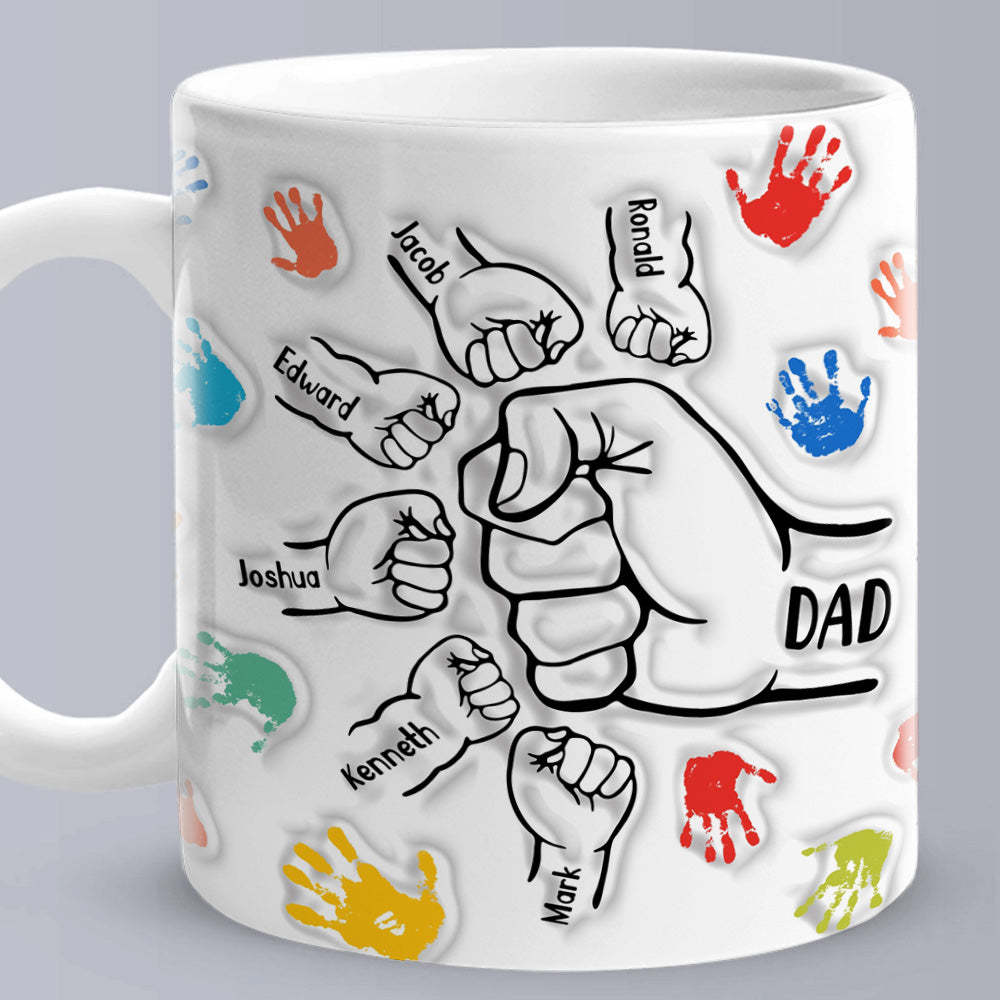 Tasse Imprimée Avec Noms Personnalisés, Effet Gonflé En 3d, Cadeau Pour Papa Grand-père - Mug Personnalisé