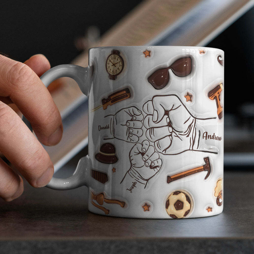 Cadeaux De Fête Des Pères Personnalisés 1-6 Noms D'enfants Personnalisé Effet Gonflé 3d Tasse Imprimée Pour Papa Ou Grand-père - Mug Personnalisé