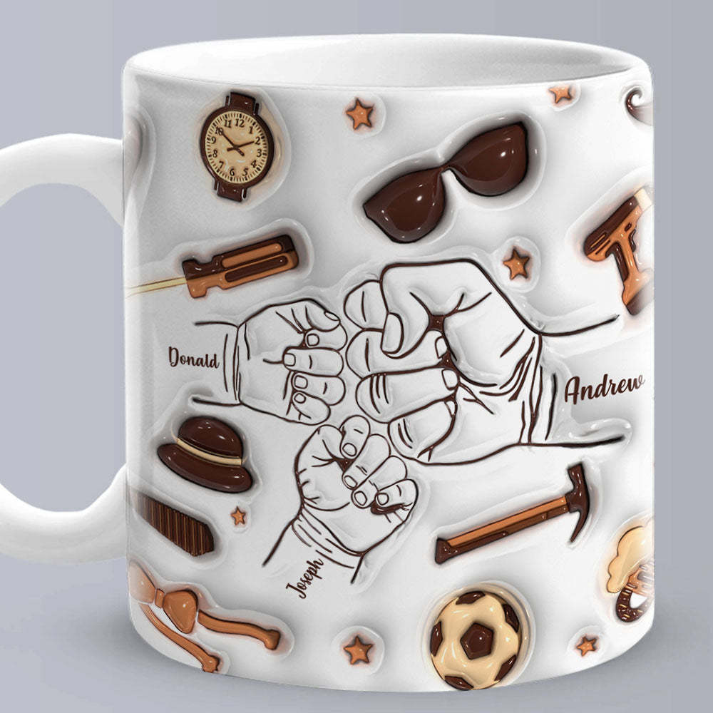 Cadeaux De Fête Des Pères Personnalisés 1-6 Noms D'enfants Personnalisé Effet Gonflé 3d Tasse Imprimée Pour Papa Ou Grand-père - Mug Personnalisé