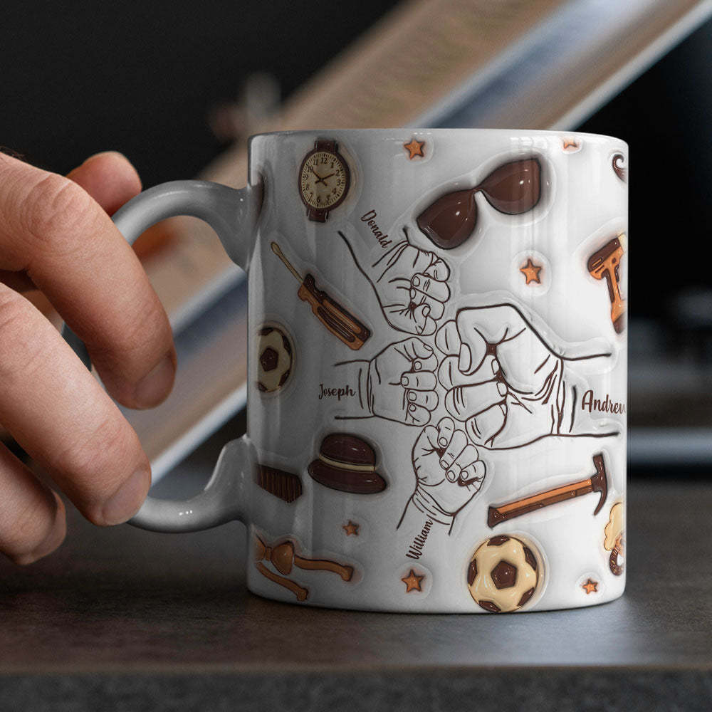Cadeaux De Fête Des Pères Personnalisés 1-6 Noms D'enfants Personnalisé Effet Gonflé 3d Tasse Imprimée Pour Papa Ou Grand-père - Mug Personnalisé