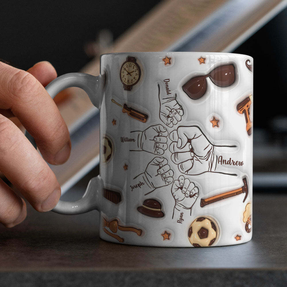 Cadeaux De Fête Des Pères Personnalisés 1-6 Noms D'enfants Personnalisé Effet Gonflé 3d Tasse Imprimée Pour Papa Ou Grand-père - Mug Personnalisé