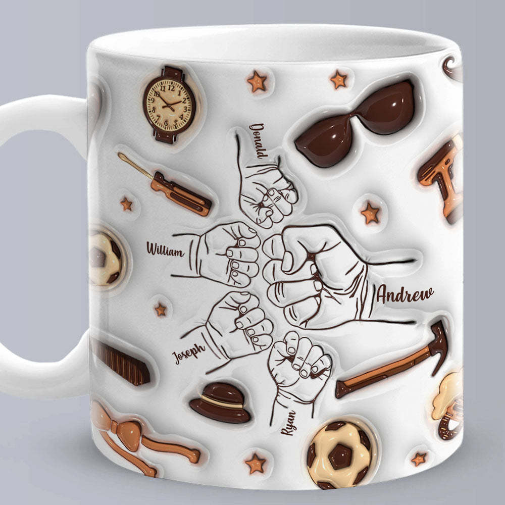 Cadeaux De Fête Des Pères Personnalisés 1-6 Noms D'enfants Personnalisé Effet Gonflé 3d Tasse Imprimée Pour Papa Ou Grand-père - Mug Personnalisé