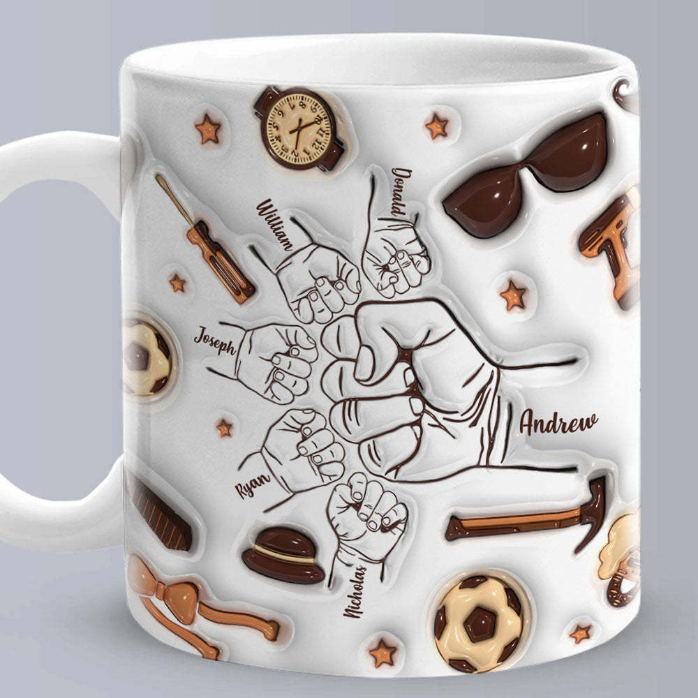 Cadeaux De Fête Des Pères Personnalisés 1-6 Noms D'enfants Personnalisé Effet Gonflé 3d Tasse Imprimée Pour Papa Ou Grand-père - Mug Personnalisé