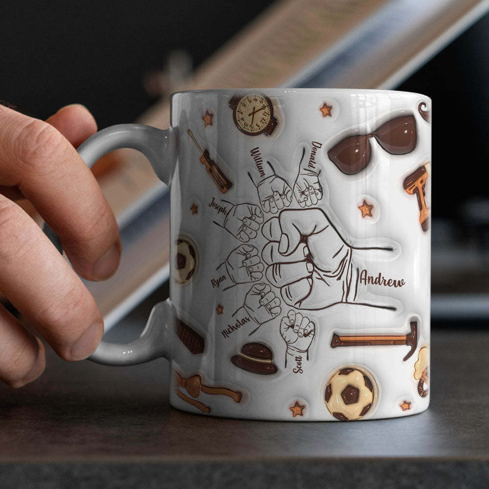 Cadeaux De Fête Des Pères Personnalisés 1-6 Noms D'enfants Personnalisé Effet Gonflé 3d Tasse Imprimée Pour Papa Ou Grand-père - Mug Personnalisé