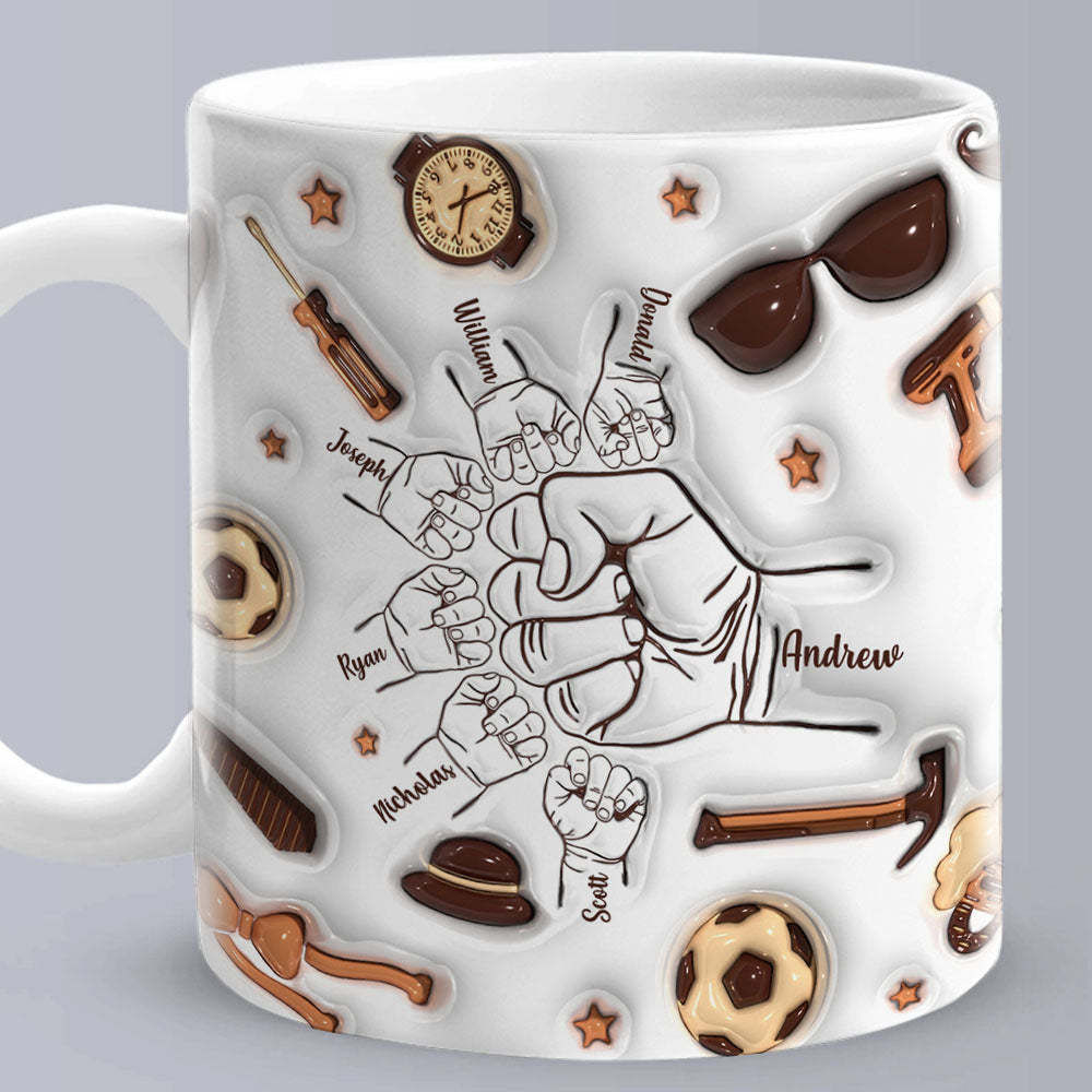 Cadeaux De Fête Des Pères Personnalisés 1-6 Noms D'enfants Personnalisé Effet Gonflé 3d Tasse Imprimée Pour Papa Ou Grand-père - Mug Personnalisé