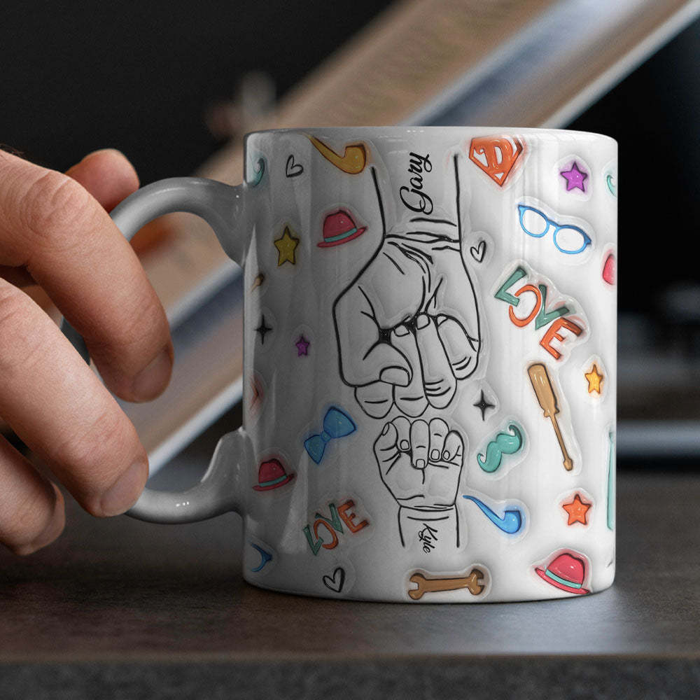 Cadeaux Pour Papa Personnalisés 1-6 Enfants Noms Personnalisés Effet Gonflé 3d Tasse Imprimée Cadeaux De Fête Des Pères - Mug Personnalisé