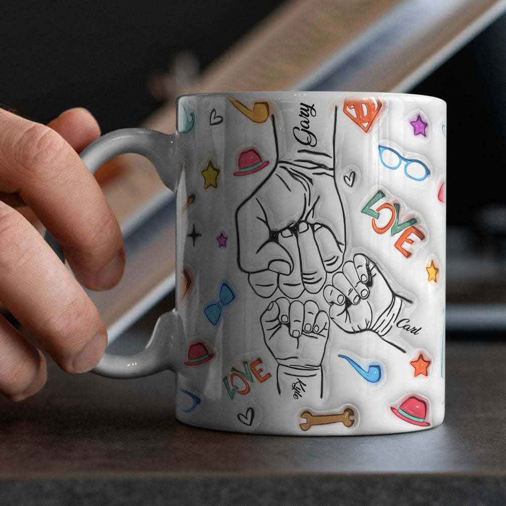 Cadeaux Pour Papa Personnalisés 1-6 Enfants Noms Personnalisés Effet Gonflé 3d Tasse Imprimée Cadeaux De Fête Des Pères - Mug Personnalisé