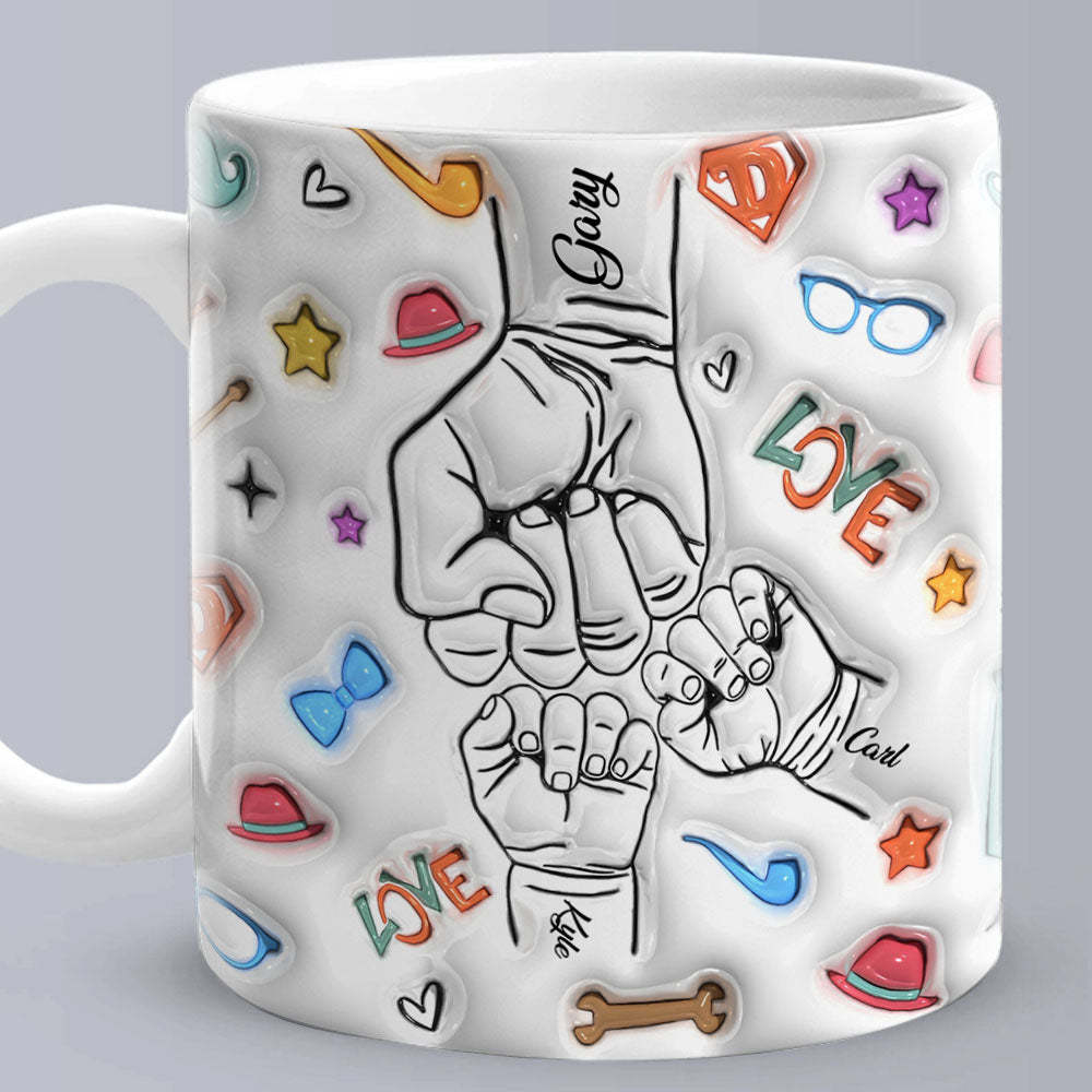 Cadeaux Pour Papa Personnalisés 1-6 Enfants Noms Personnalisés Effet Gonflé 3d Tasse Imprimée Cadeaux De Fête Des Pères - Mug Personnalisé