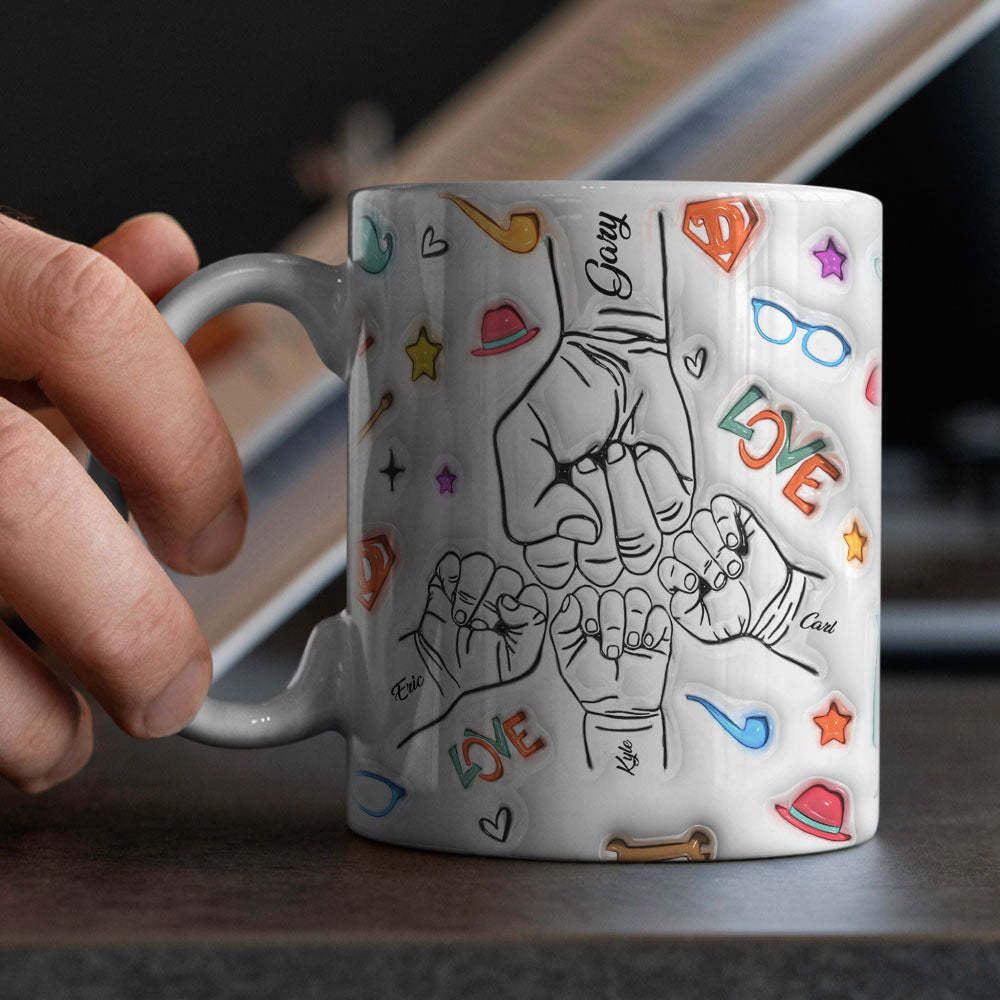 Cadeaux Pour Papa Personnalisés 1-6 Enfants Noms Personnalisés Effet Gonflé 3d Tasse Imprimée Cadeaux De Fête Des Pères - Mug Personnalisé