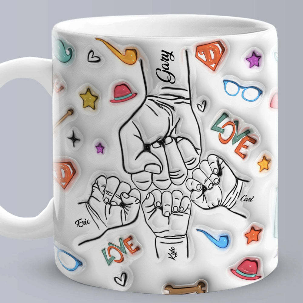Cadeaux Pour Papa Personnalisés 1-6 Enfants Noms Personnalisés Effet Gonflé 3d Tasse Imprimée Cadeaux De Fête Des Pères - Mug Personnalisé