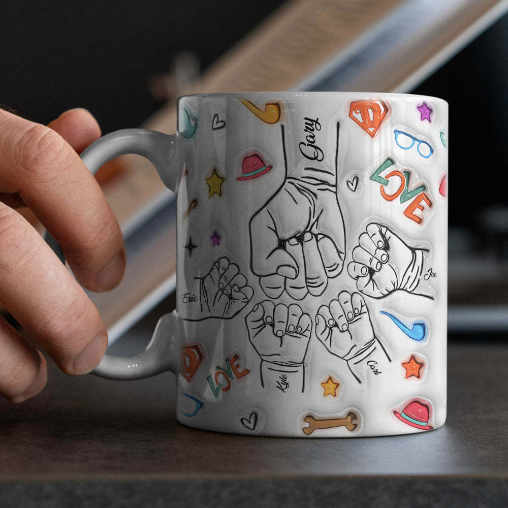 Cadeaux Pour Papa Personnalisés 1-6 Enfants Noms Personnalisés Effet Gonflé 3d Tasse Imprimée Cadeaux De Fête Des Pères - Mug Personnalisé