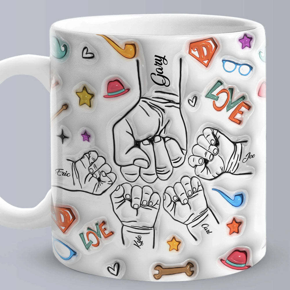 Cadeaux Pour Papa Personnalisés 1-6 Enfants Noms Personnalisés Effet Gonflé 3d Tasse Imprimée Cadeaux De Fête Des Pères - Mug Personnalisé