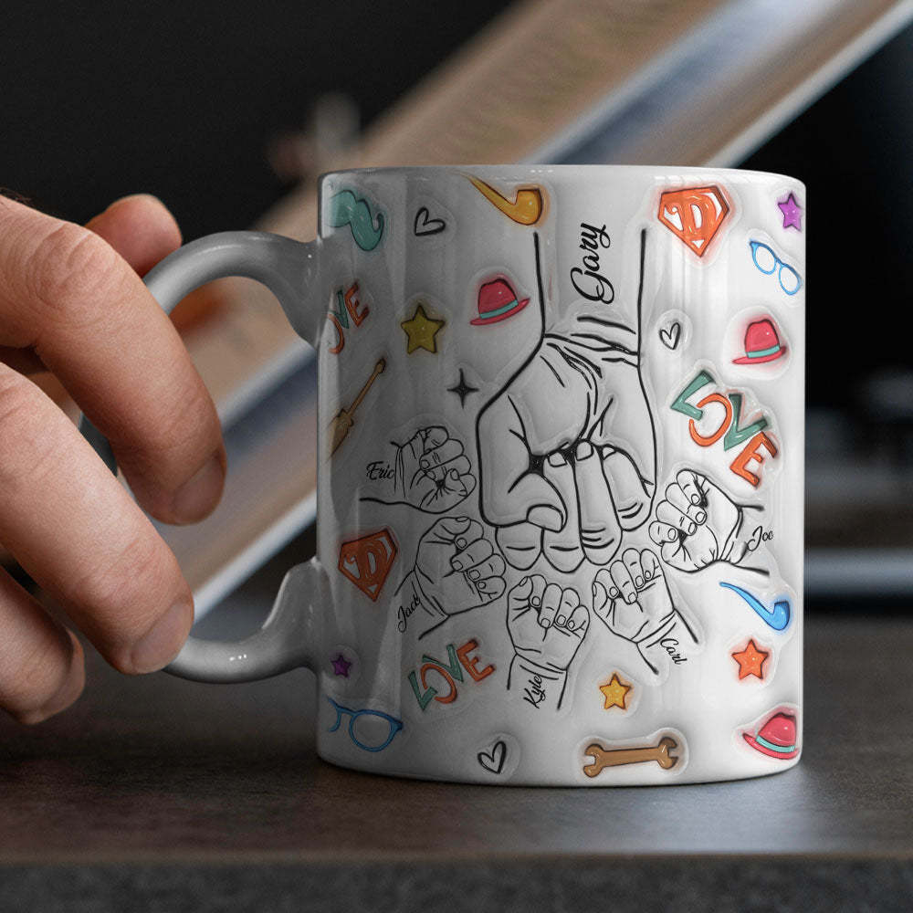 Cadeaux Pour Papa Personnalisés 1-6 Enfants Noms Personnalisés Effet Gonflé 3d Tasse Imprimée Cadeaux De Fête Des Pères - Mug Personnalisé