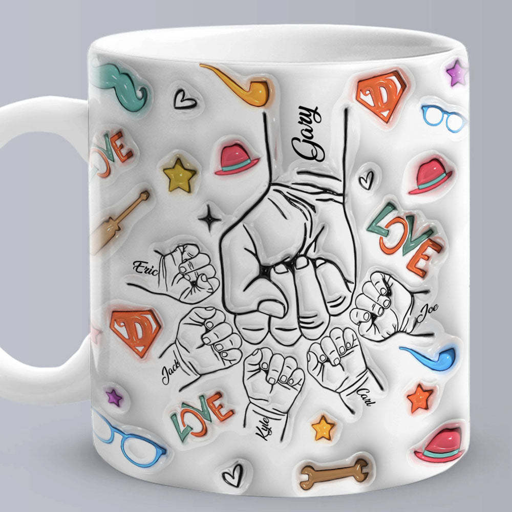 Cadeaux Pour Papa Personnalisés 1-6 Enfants Noms Personnalisés Effet Gonflé 3d Tasse Imprimée Cadeaux De Fête Des Pères - Mug Personnalisé