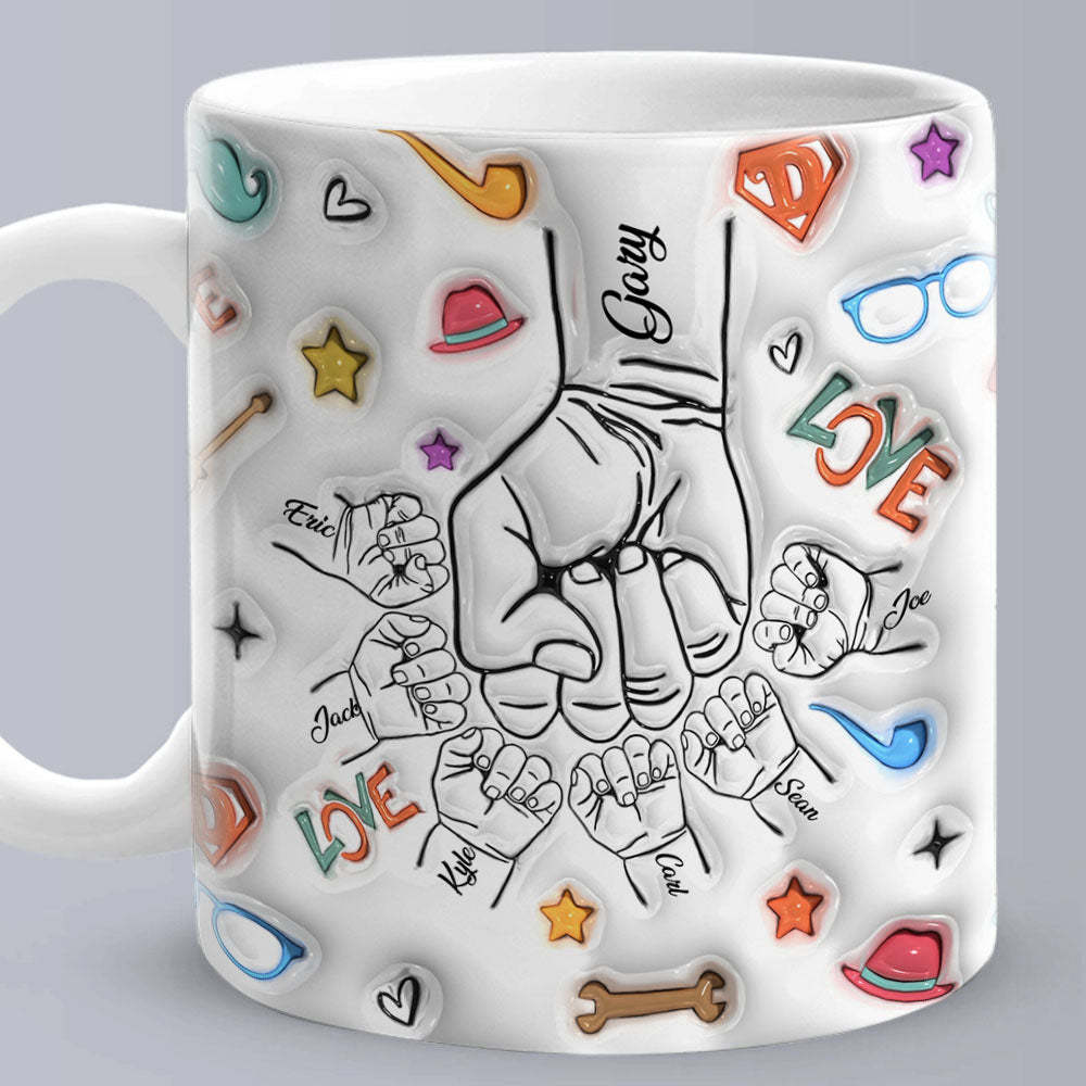 Cadeaux Pour Papa Personnalisés 1-6 Enfants Noms Personnalisés Effet Gonflé 3d Tasse Imprimée Cadeaux De Fête Des Pères - Mug Personnalisé