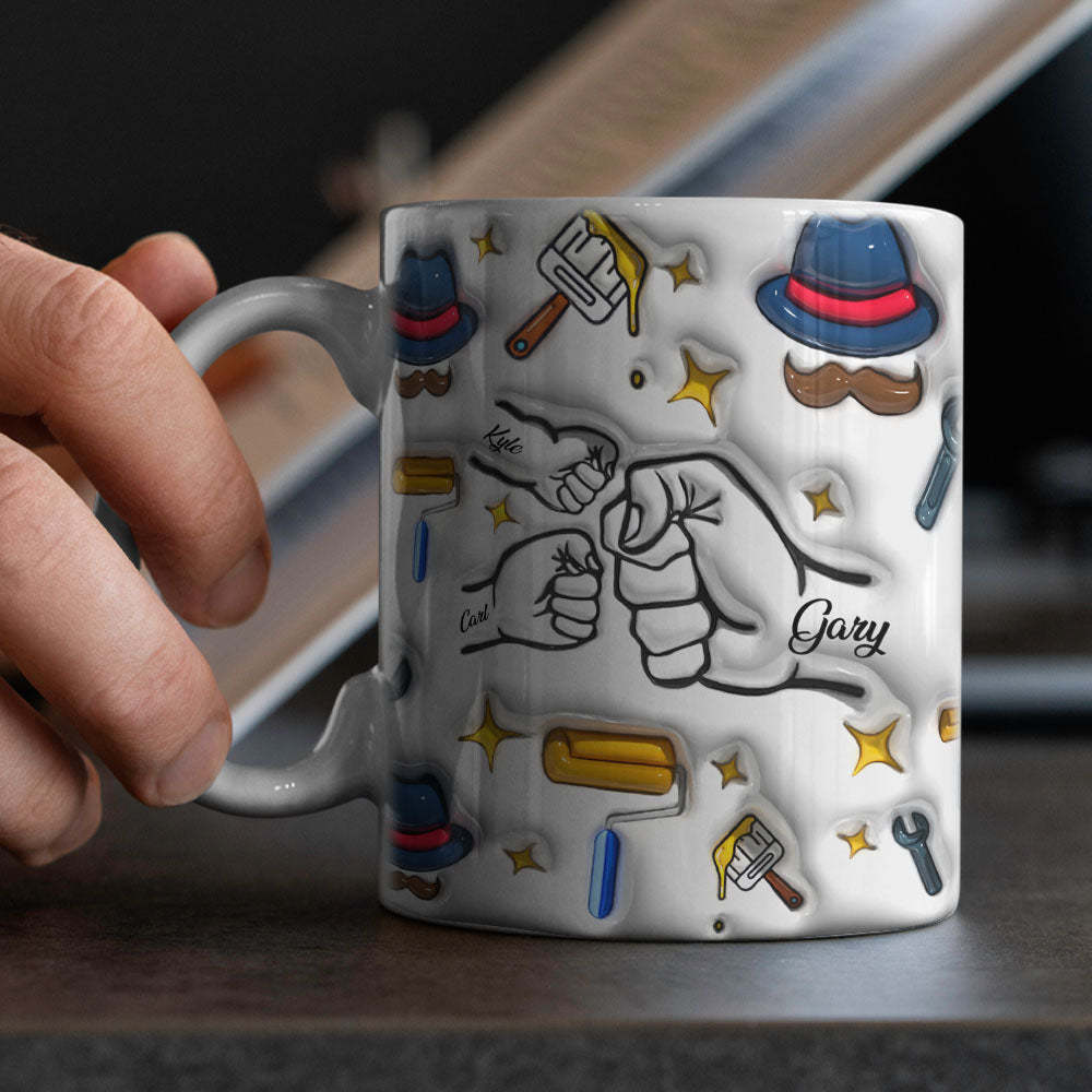 Cadeaux De Fête Des Pères Personnalisés 1-6 Enfants Noms Personnalisés Tasse À Café Imprimée Effet Gonflé 3d - Mug Personnalisé