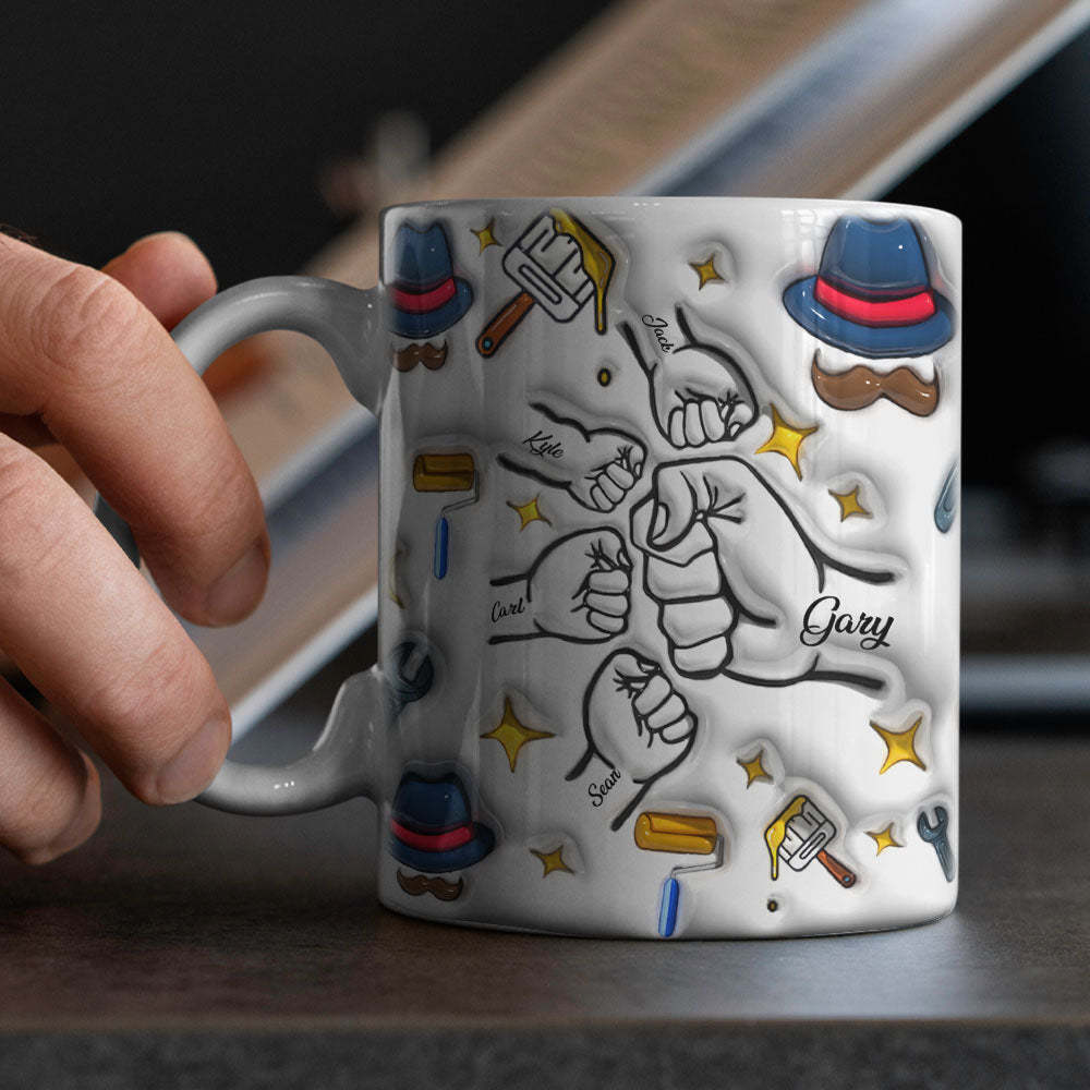Cadeaux De Fête Des Pères Personnalisés 1-6 Enfants Noms Personnalisés Tasse À Café Imprimée Effet Gonflé 3d - Mug Personnalisé
