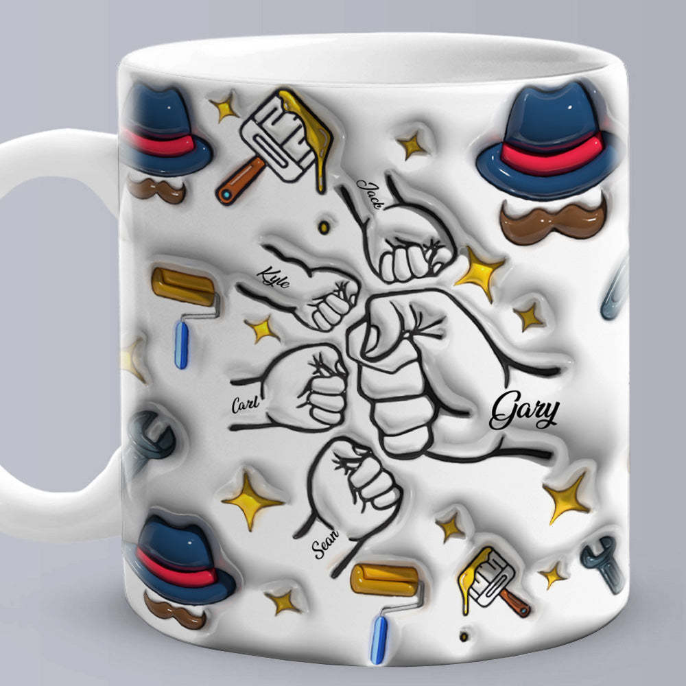 Cadeaux De Fête Des Pères Personnalisés 1-6 Enfants Noms Personnalisés Tasse À Café Imprimée Effet Gonflé 3d - Mug Personnalisé