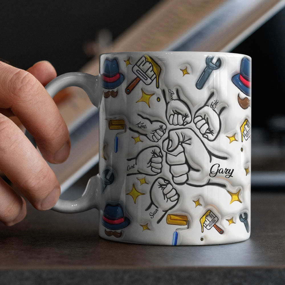 Cadeaux De Fête Des Pères Personnalisés 1-6 Enfants Noms Personnalisés Tasse À Café Imprimée Effet Gonflé 3d - Mug Personnalisé