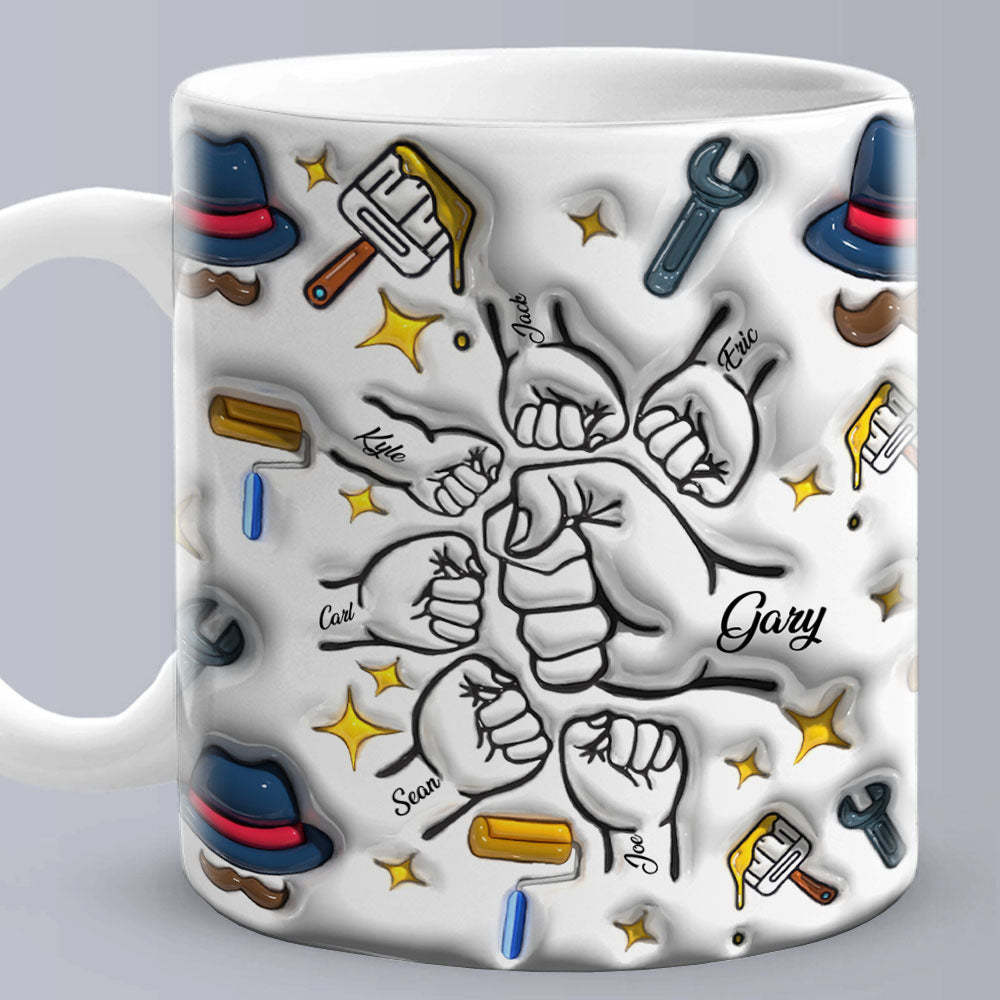 Cadeaux De Fête Des Pères Personnalisés 1-6 Enfants Noms Personnalisés Tasse À Café Imprimée Effet Gonflé 3d - Mug Personnalisé