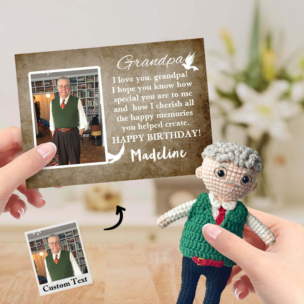 Poupée Au Crochet Personnalisée À Partir De Photos, Poupées Semblables Faites À La Main, Avec Carte Nominative Personnalisée, Cadeaux D'anniversaire Pour Grand-père - Mug Personnalisé