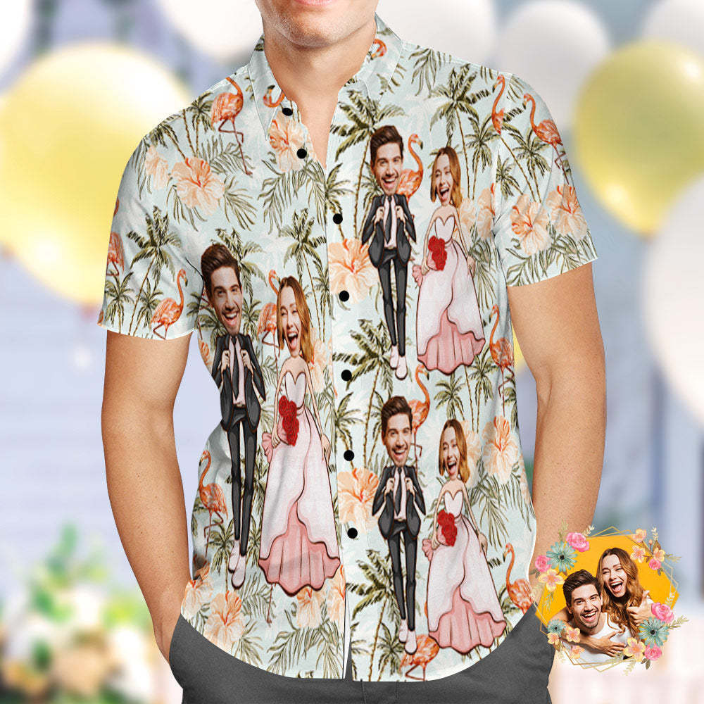 Chemise hawaïenne personnalisée Chemise hawaïenne de mariage flamants roses et cocotiers personnalisés