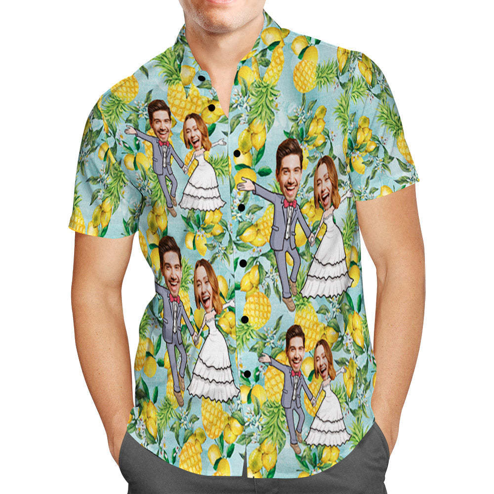 Chemise hawaïenne de mariage personnalisée Chemise hawaïenne de visage de couple d'ananas drôle