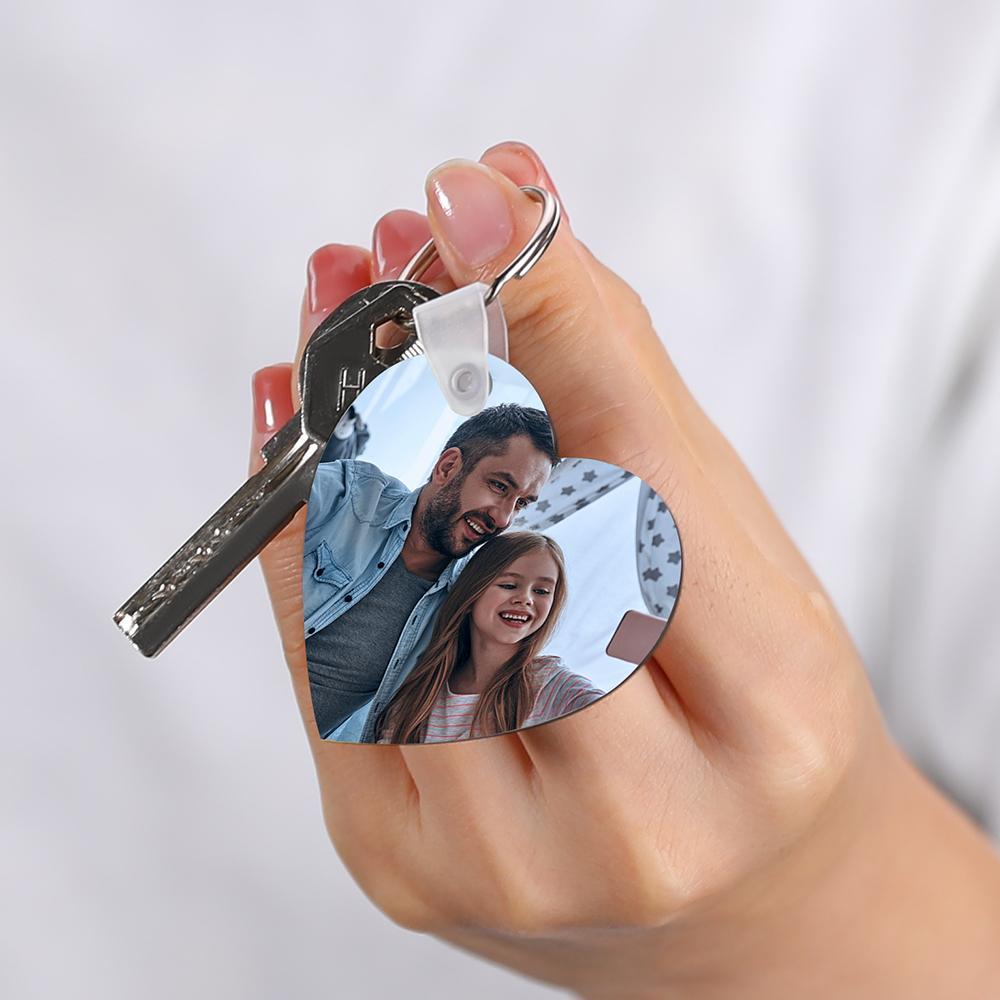 Custom Heart Shape Family Photo Keychain Memorial Gift for Him