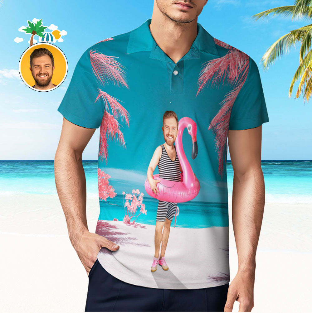 Polo Flamant Rose Personnalisé Avec Anneau De Bain, Visage Amusant, Pour Hommes - Mug Personnalisé