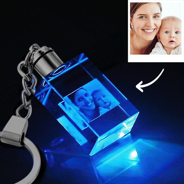 Custom Crystal Rectangle Shape Couple Photo Keychain