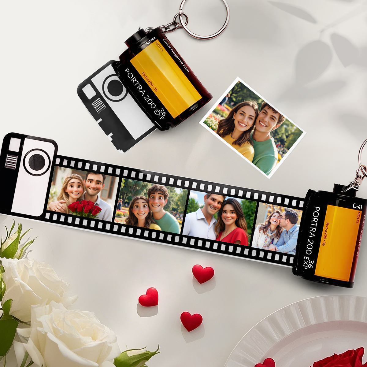 Porte-clés Personnalisé En Rouleau De Film Souvenir De Dessin Animé, Porte-clés Personnalisé Pour Appareil Photo De Dessin Animé, Cadeaux Pour Amoureux