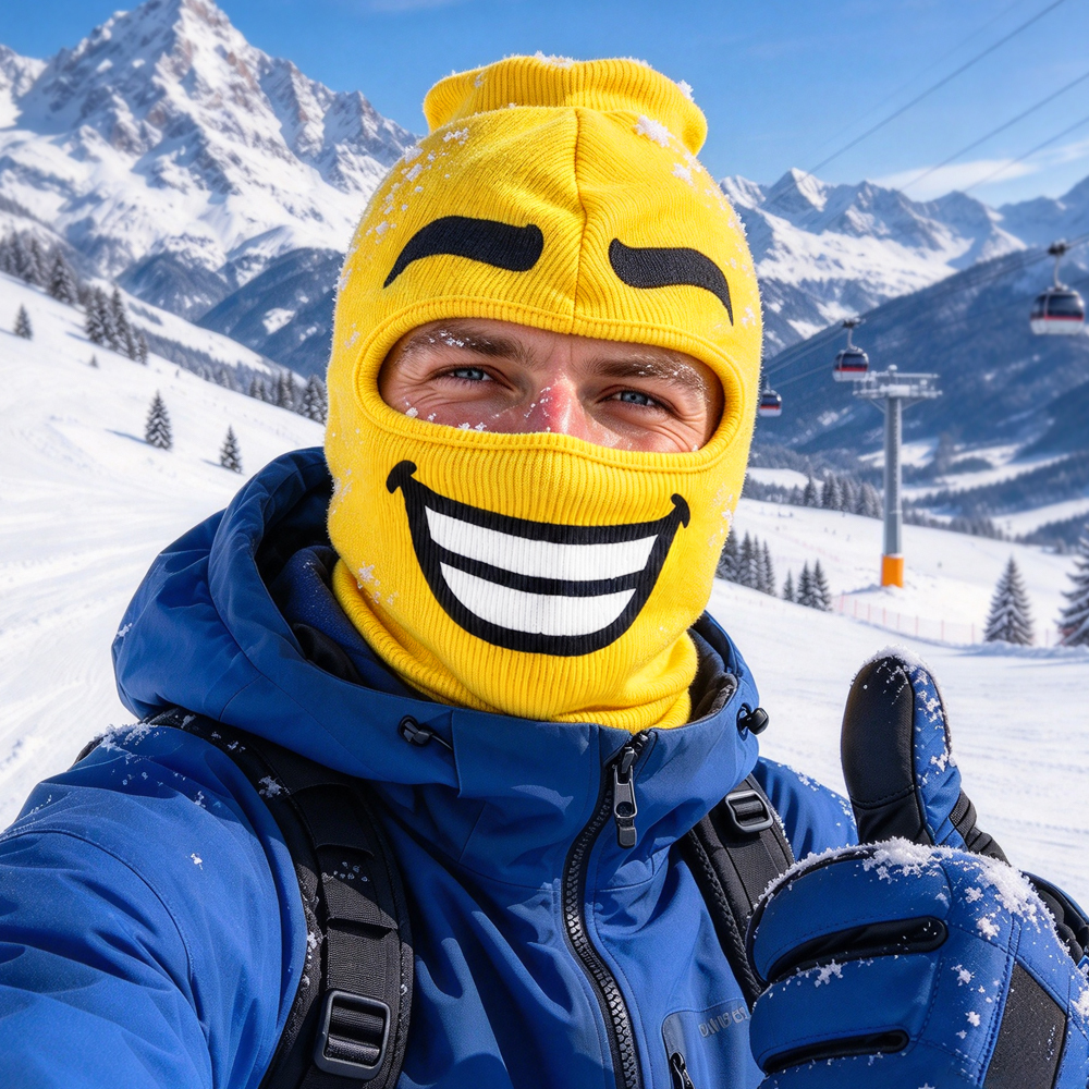 Masque De Ski à Tête De Bloc Drôle, Cagoule Jaune, Couverture Thermique D'hiver, Expression Drôle, Cagoule Thermique - Mug Personnalisé