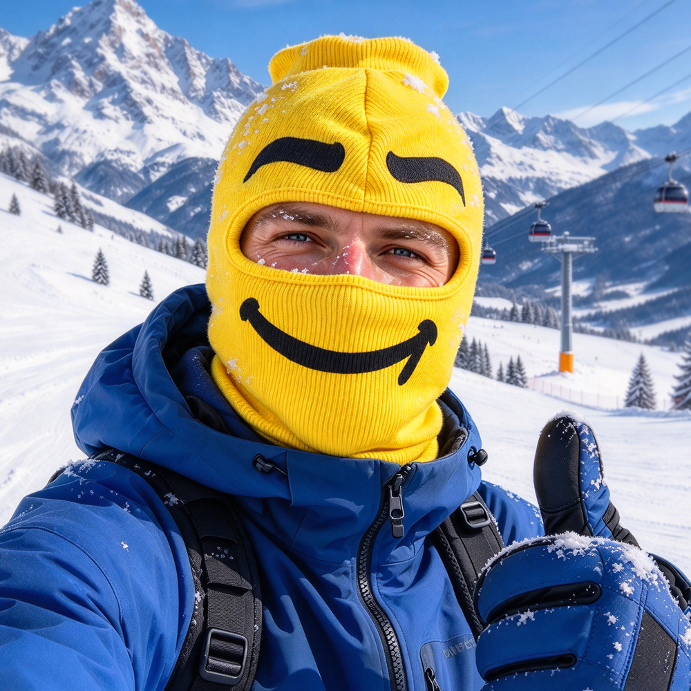 Masque De Ski à Tête De Bloc Drôle, Cagoule Jaune, Couverture Thermique D'hiver, Expression Drôle, Cagoule Thermique - Mug Personnalisé