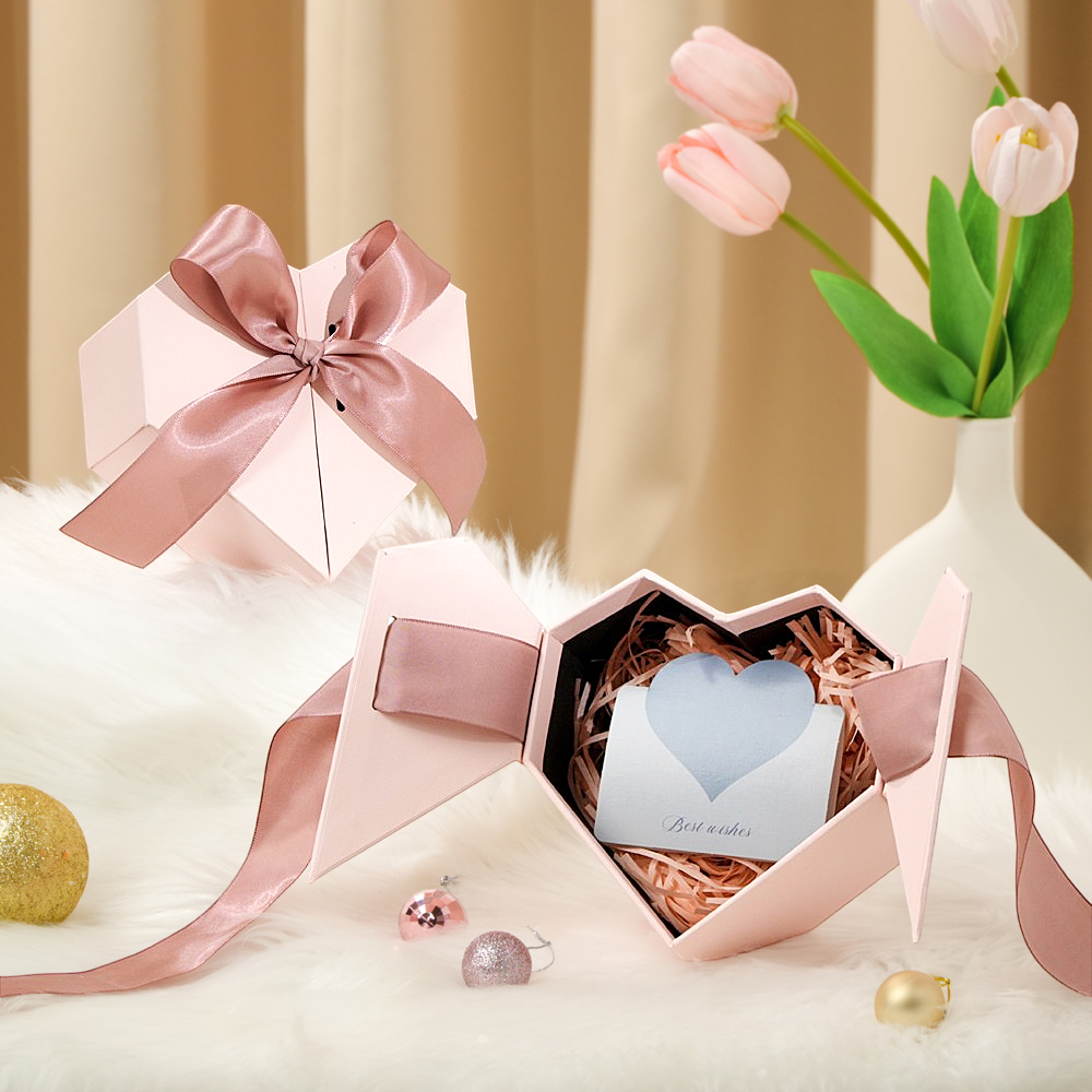 Coffret Cadeau Avec Carte De Vœux Rose (15*15*7cm) - Mug Personnalisé