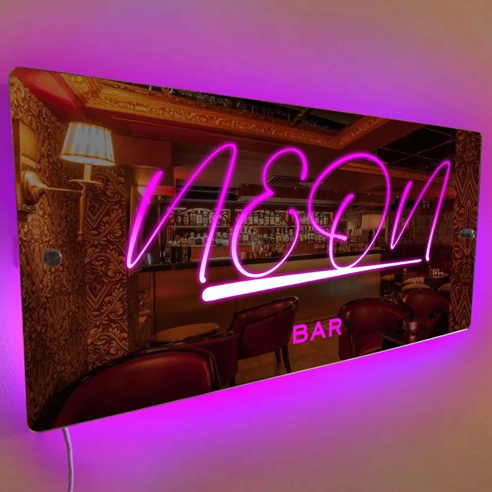 Panneau Miroir Avec Nom Personnalisé, Texte Personnalisé, Led Multicolore, Éclairage Mural Suspendu, Panneaux Néon, Lumières Décoratives De Bar, Décoration Murale - Mug Personnalisé