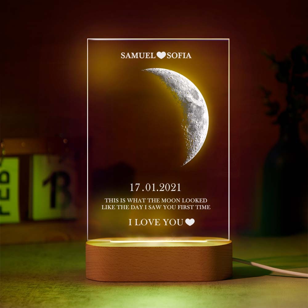 Lampe De Phase De Lune Personnalisée Avec Texte De Noms Personnalisés, Lumière À Sept Couleurs - Mug Personnalisé