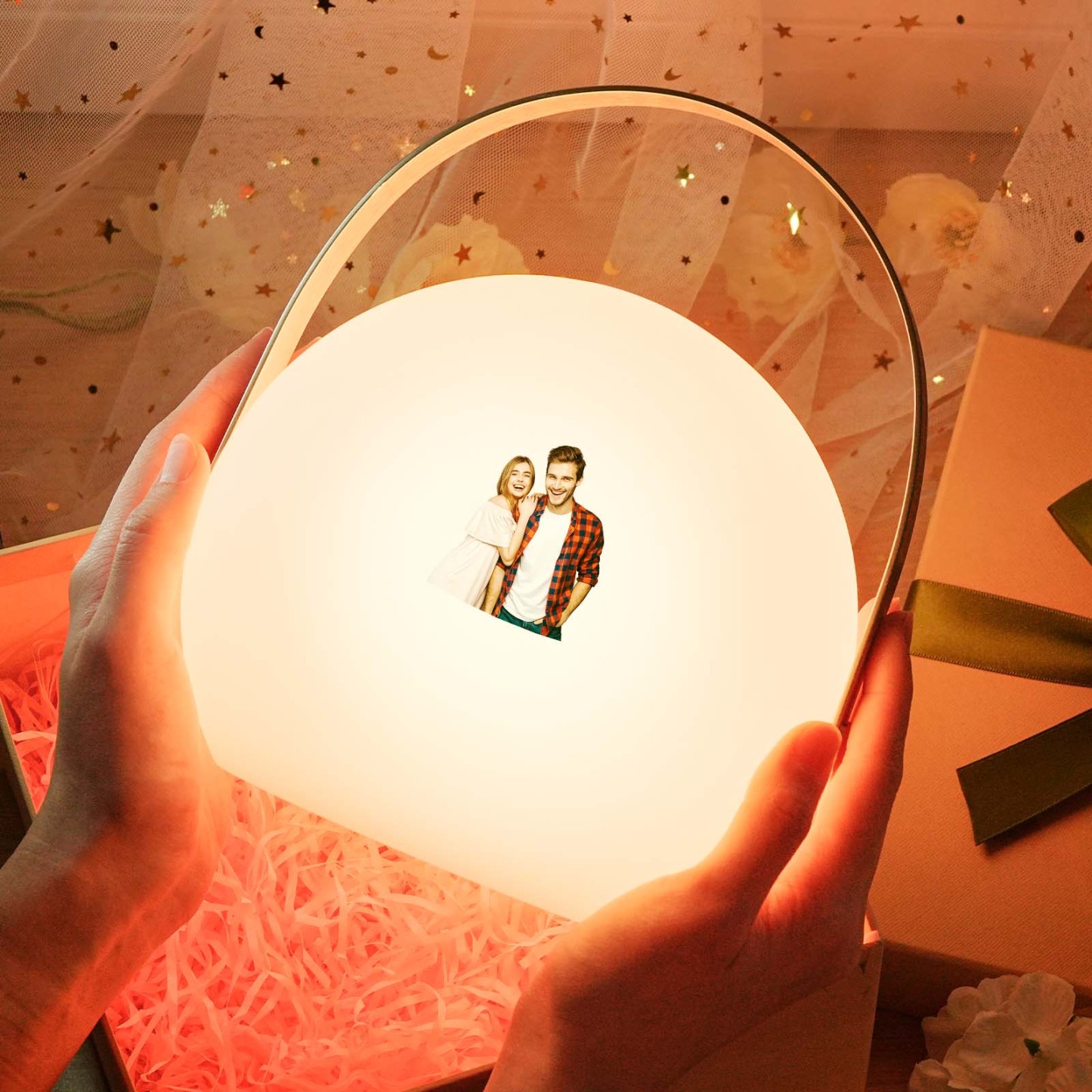Lampe Led Photo Personnalisée Veilleuse Ronde Colorée À Main - Mug Personnalisé